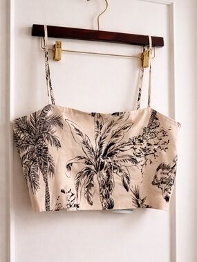 ANTONIO MELANI Beige Palm-Print Crop Camisole